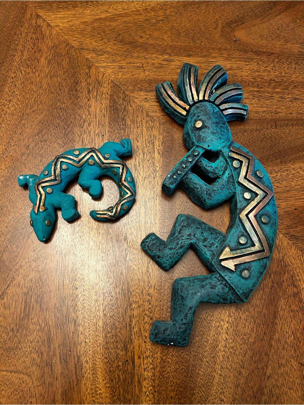Vintage Set Of 2 Kokopelli Lizard Plaster Southwestern Wall Hanging Plaque Decor